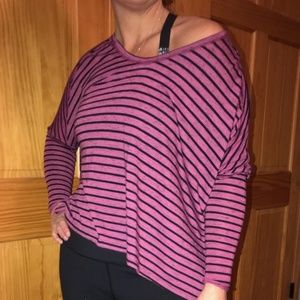 Free People off shoulder, pink and black striped